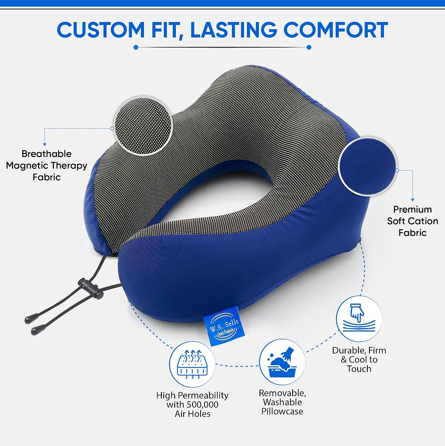 W.S. Sells Travel Neck Pillows for Airplanes - Pure Memory Foam with Ergonomic Design