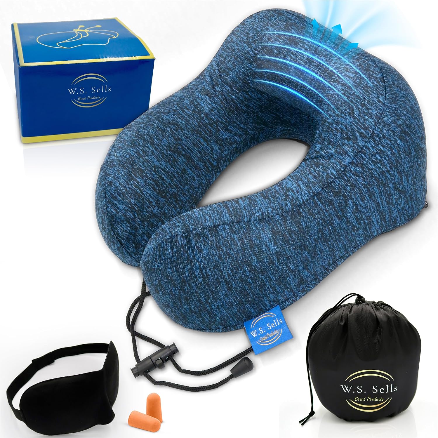 W.S. Sells Travel Neck Pillows for Airplanes - Pure Memory Foam with Ergonomic Design